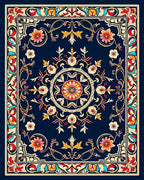 Vintage Floral Medallion Border Design Rug