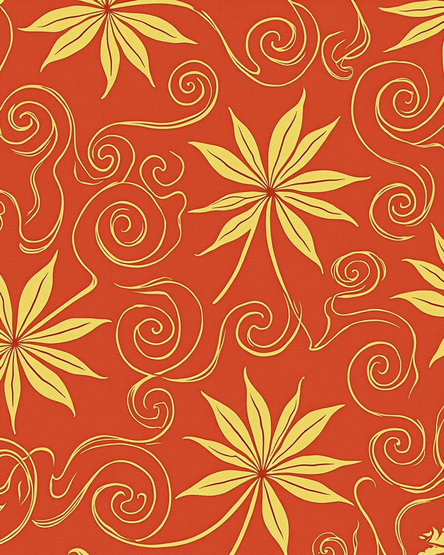 Golden Floral Swirls Pattern Rug