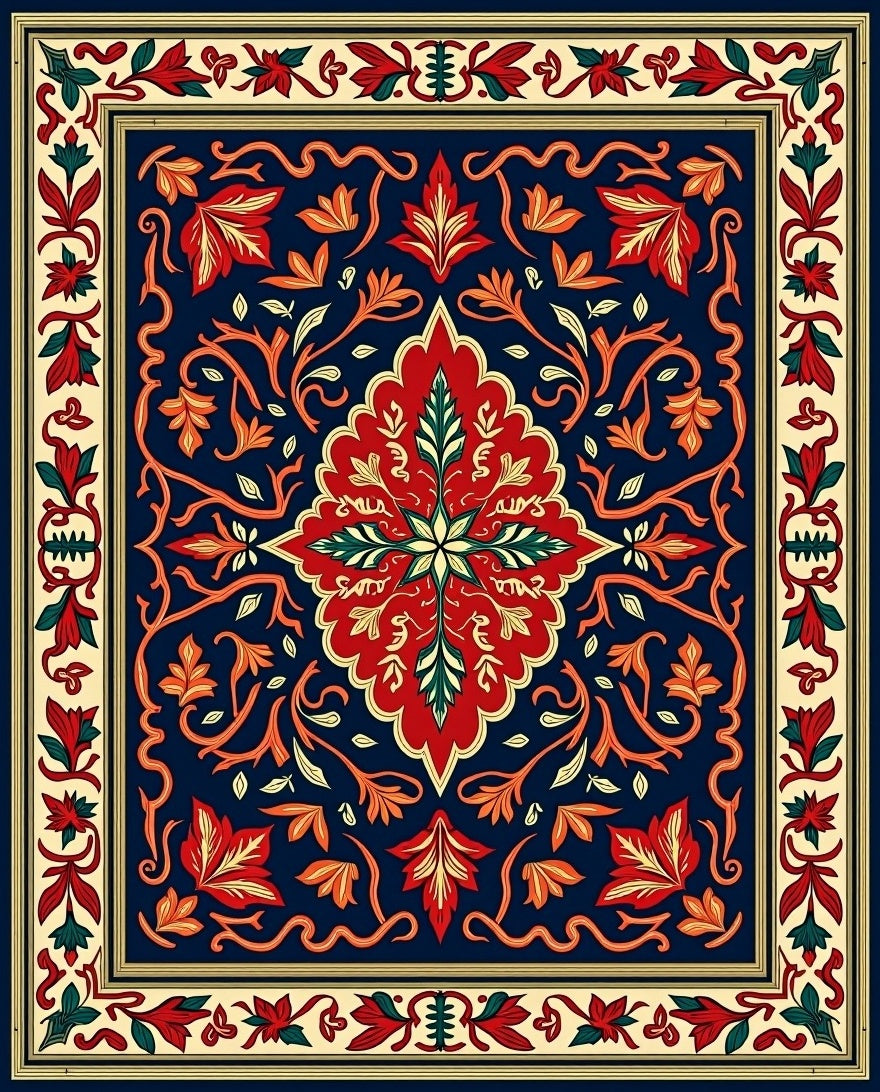 Rich Red Floral Vine Accent Rug