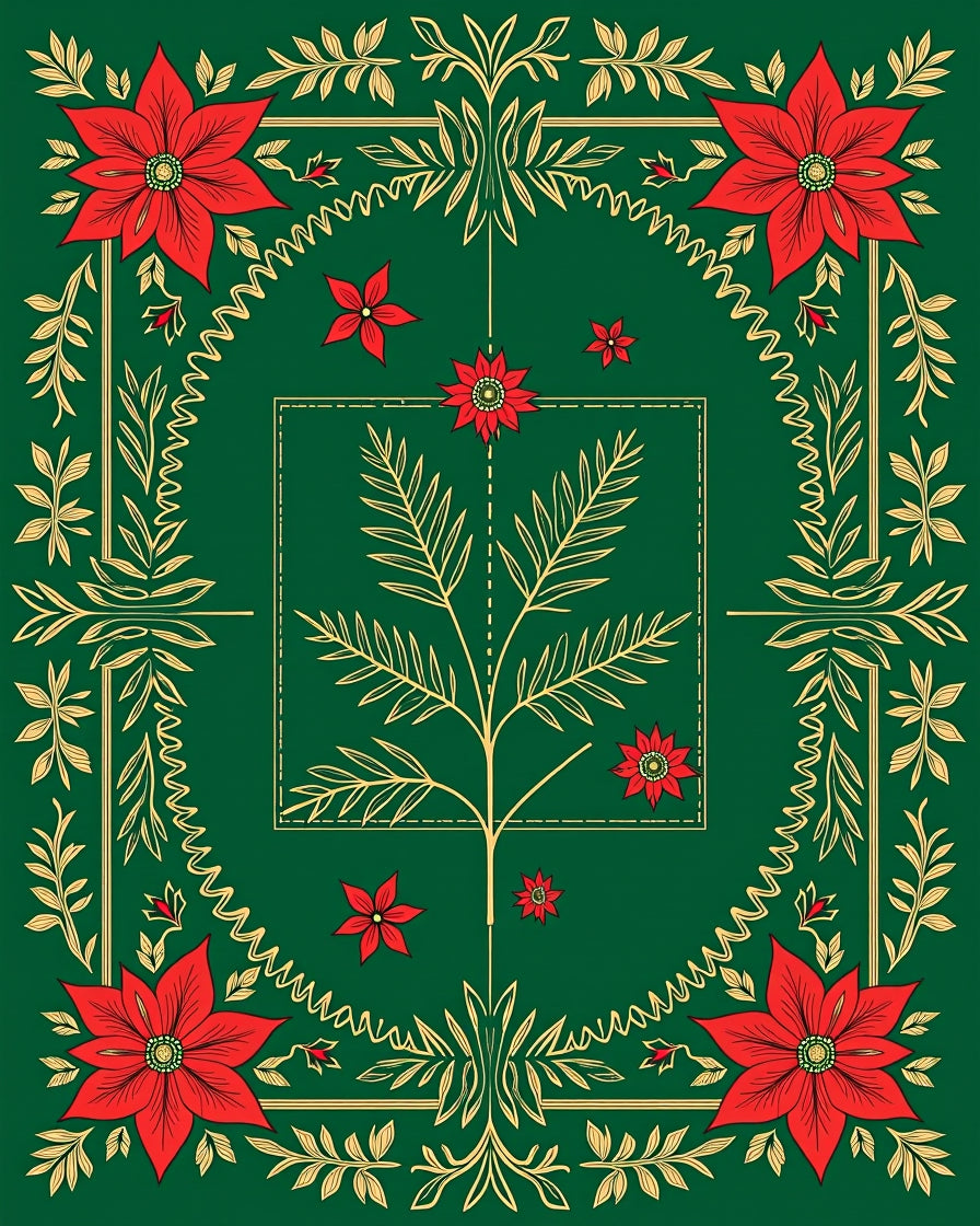 Poinsettia Floral Garden Art Rug