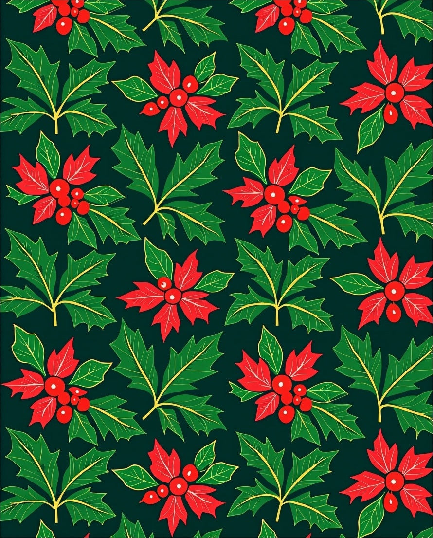 Festive Red Green Holly Pattern Rug