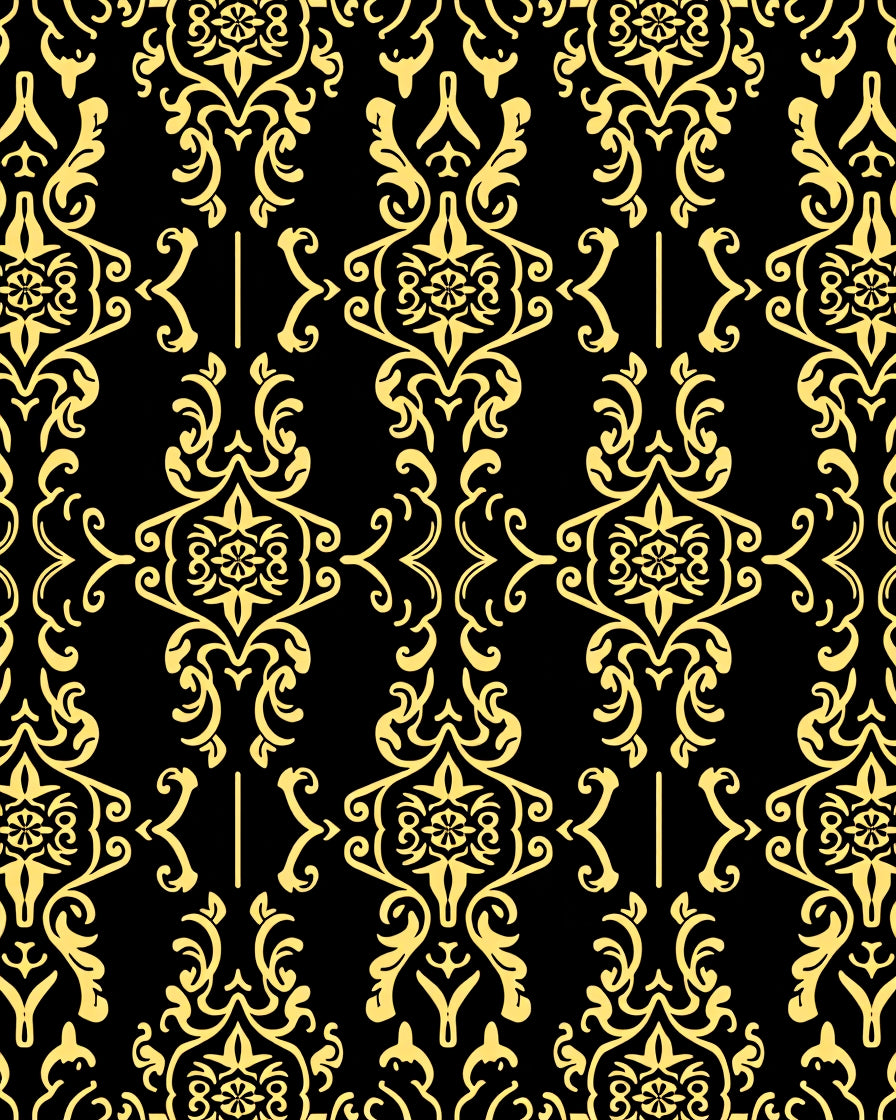 Black Gold Ornate Damask Pattern Rug