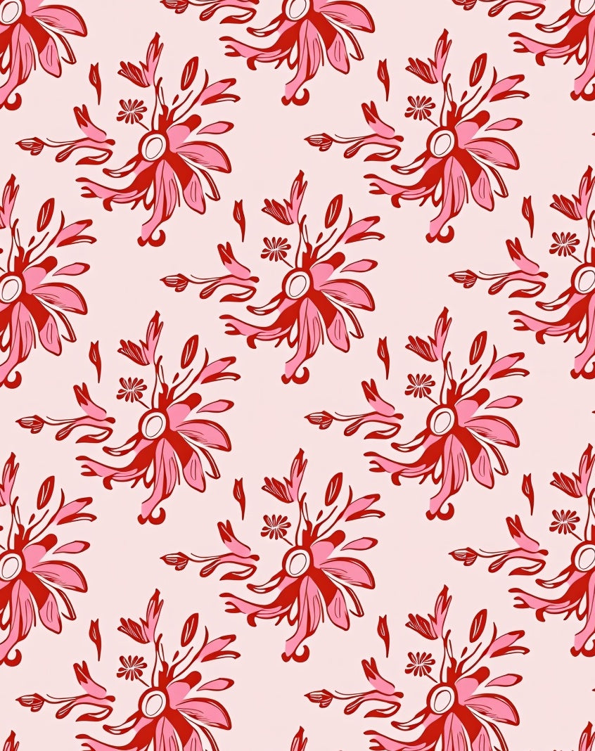 Red Pink Floral Swirl Pattern Rug