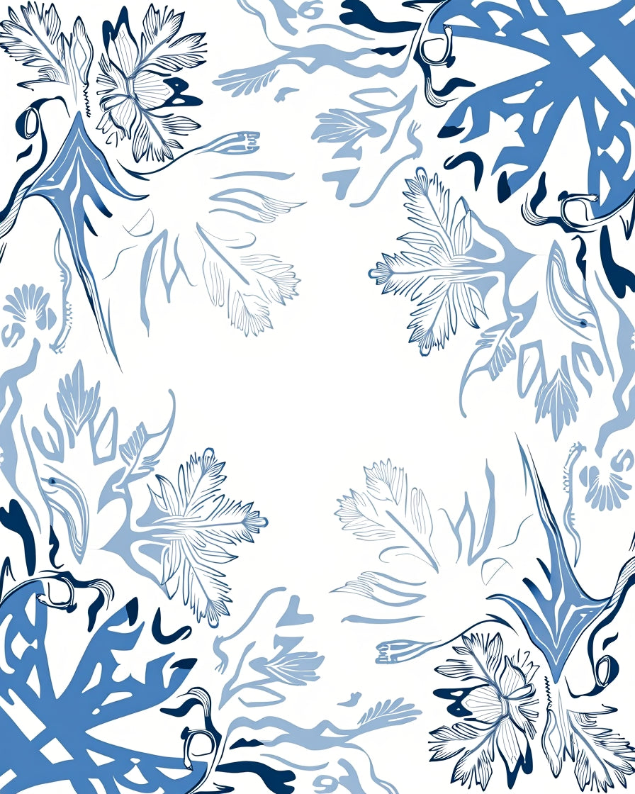 Blue Organic Leaf Pattern Rug