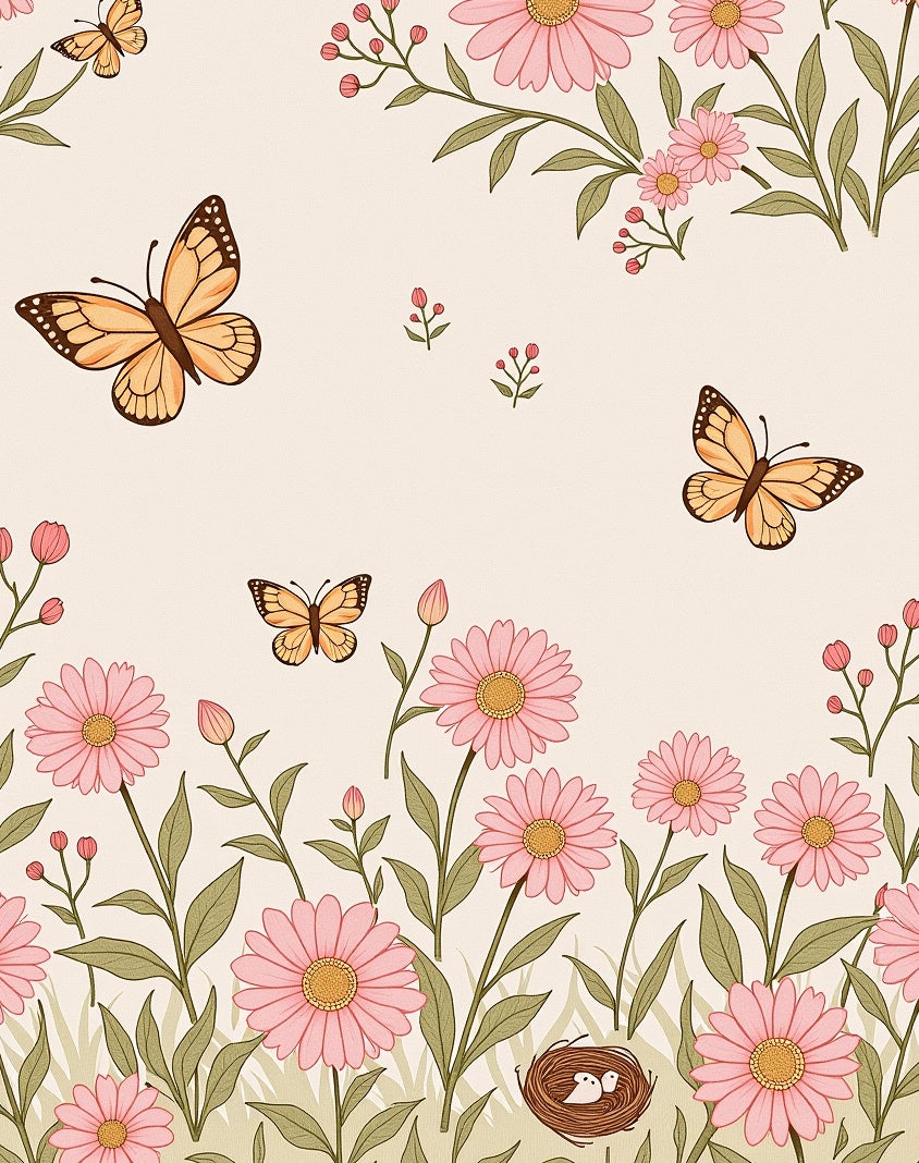 Whimsical Butterfly and Flower Garden Pattern Rug