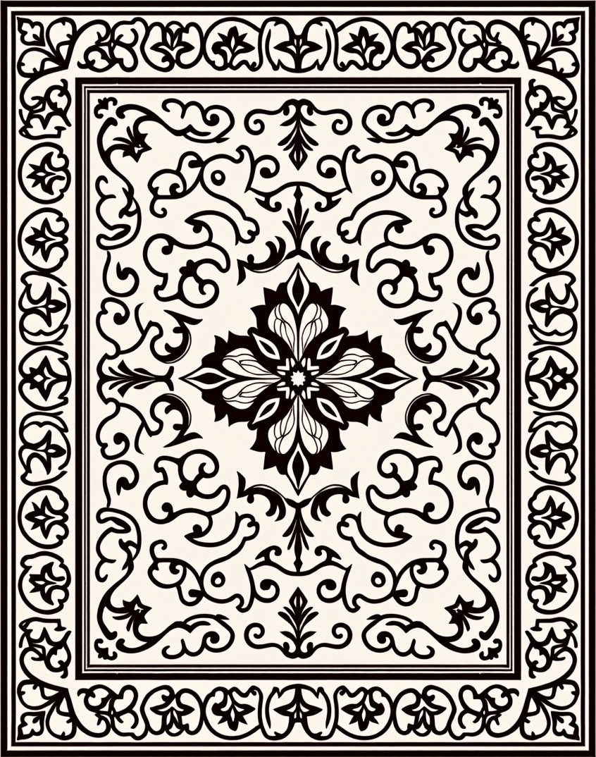 Classic Black Floral Damask Rug