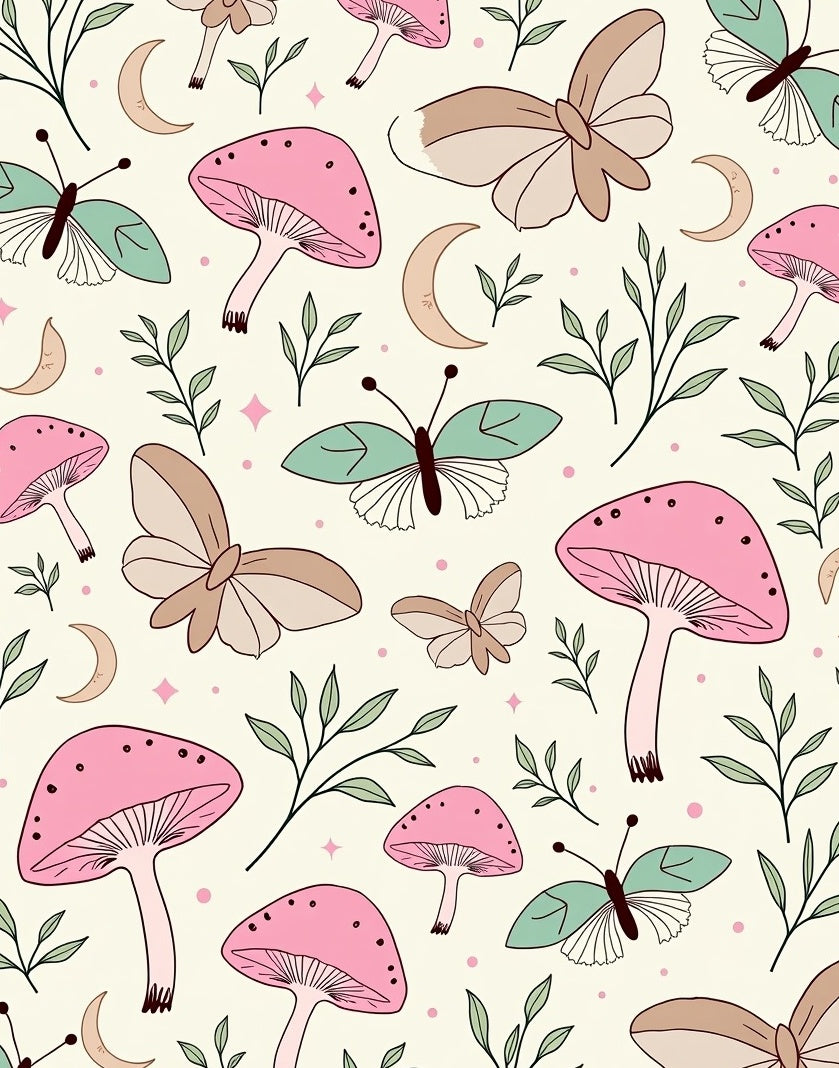 Whimsical Mushrooms Butterflies Moons Pattern Rug