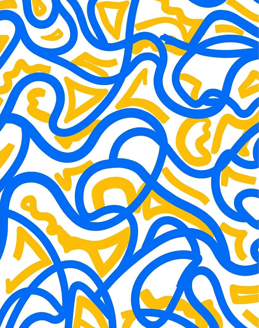 Abstract Curvy Blue Yellow Lines Rug