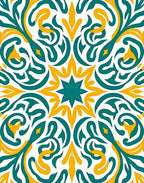 Bold Teal Gold Swirl Pattern Rug
