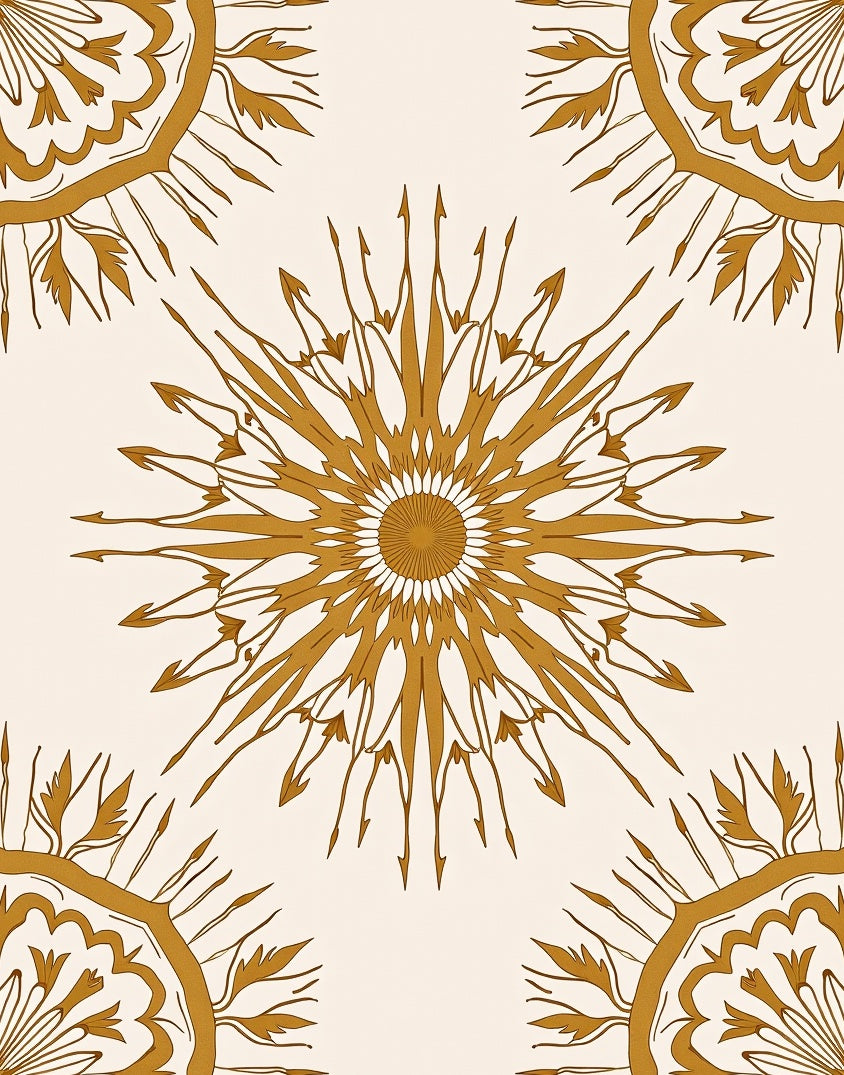 Golden Sunburst Medallion Repeat Rug