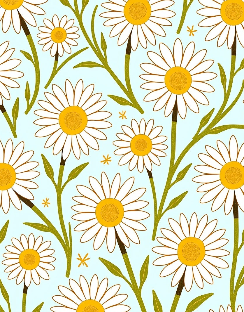 Daisies Pattern With Green Stems Rug