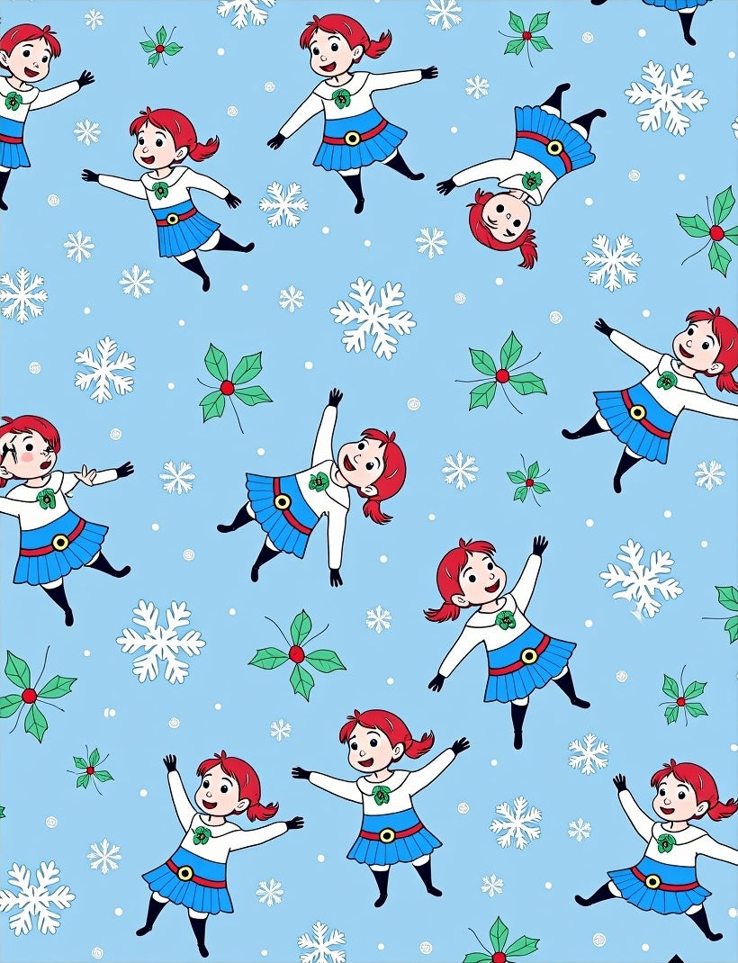 Whimsical Winter Girls Snowflakes Rug