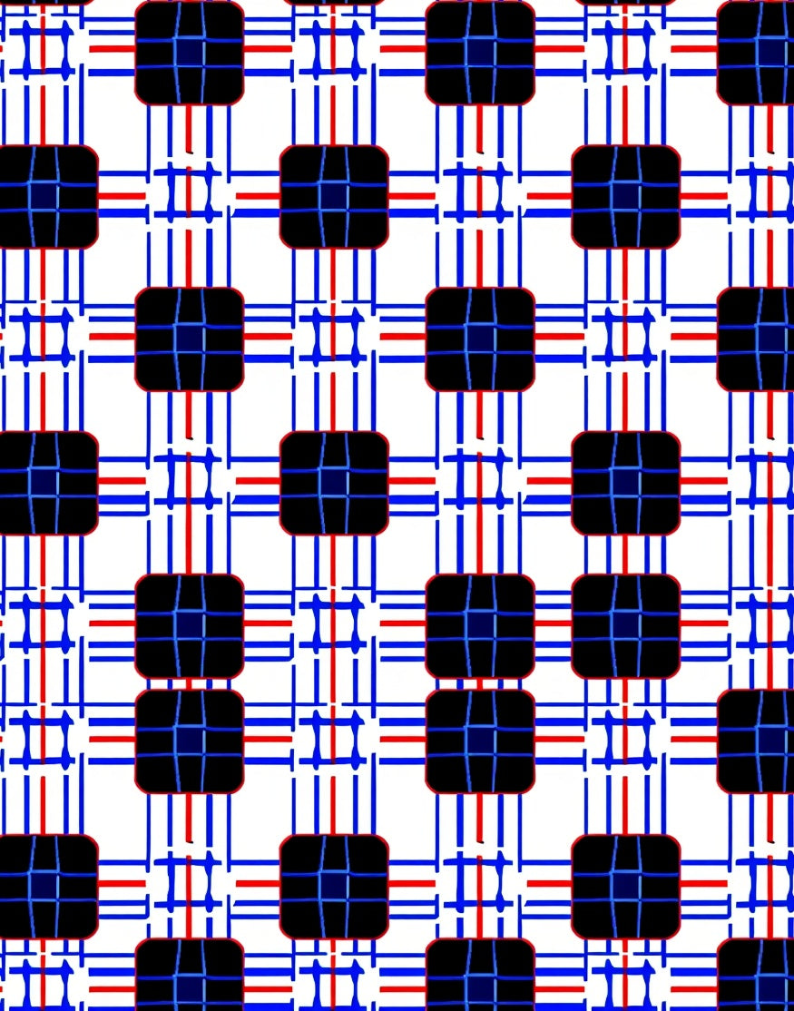 Crimson Blue White Grid Squares Rug