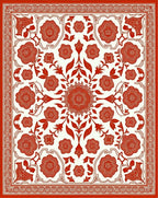 Vibrant Red Floral Medallion Border Rug
