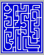 Bold Blue White Maze Pattern Rug