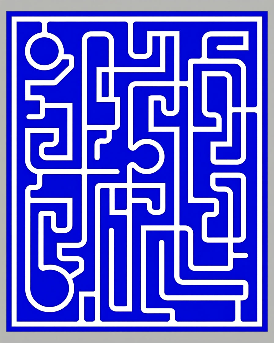 Bold Blue White Maze Pattern Rug