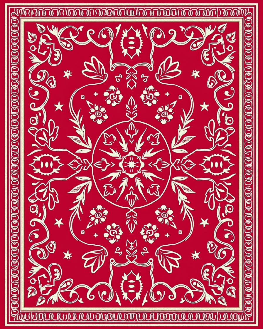 Ornate Floral Red Ivory Classic Pattern Rug