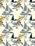Retro Nautical Sailboat Dolphin Pattern Rug