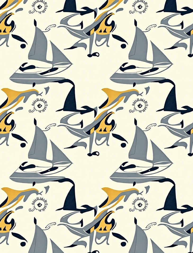 Retro Nautical Sailboat Dolphin Pattern Rug