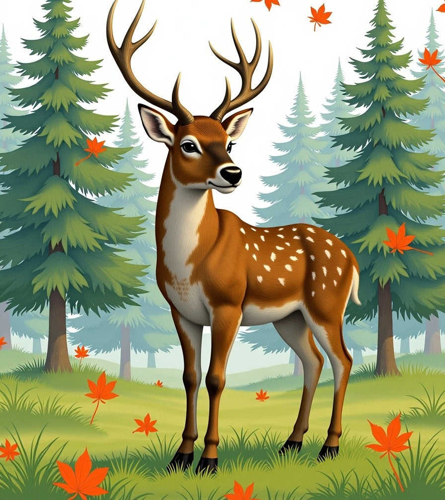 Forest Deer Autumn Leaves Rug