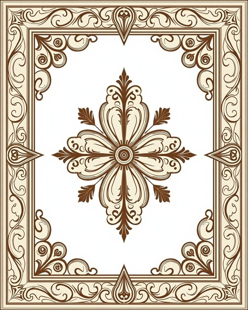 Ornate Floral Centerpiece Square Design Rug