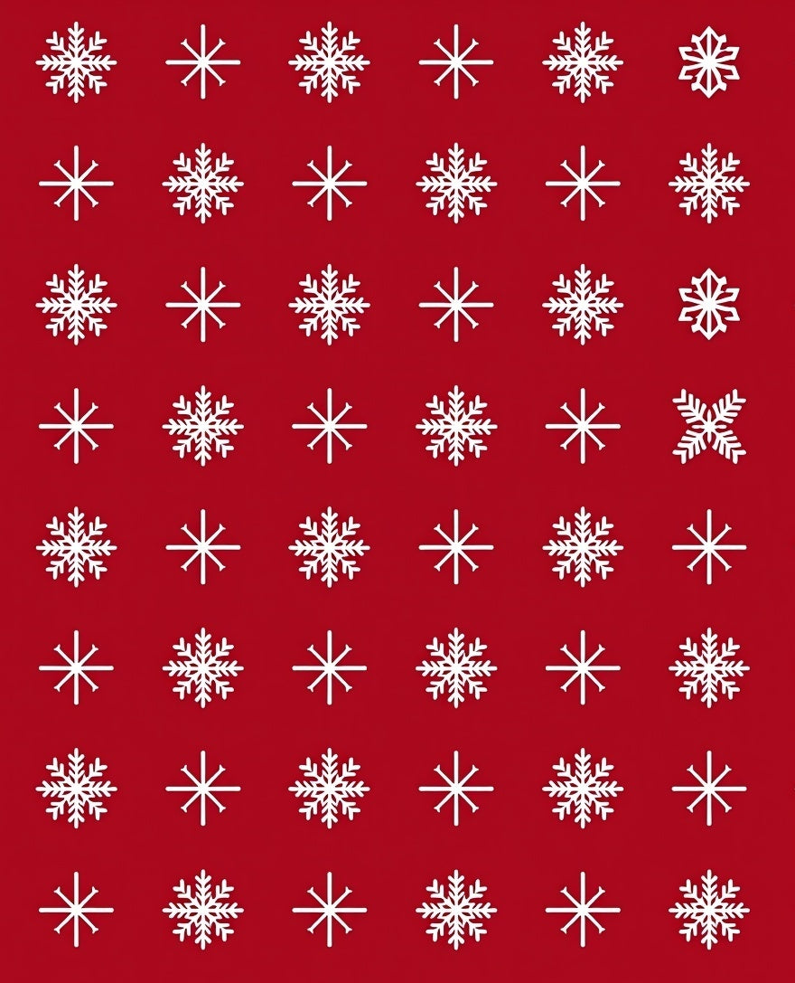 White Snowflake Patterned Red Textile Rug