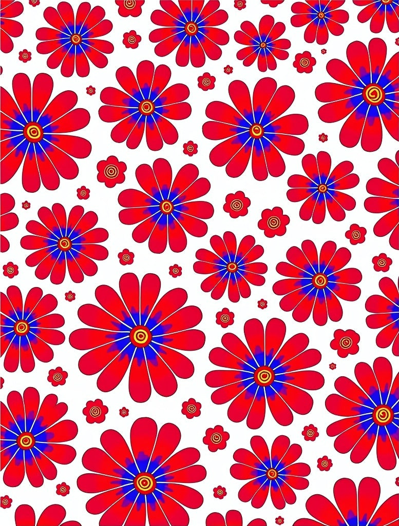 Bright Red Blue Daisy Floral Pattern Rug