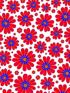 Bright Red Blue Daisy Floral Pattern Rug