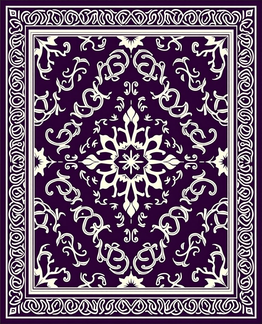 Elegant Ivory Floral Swirl Pattern Rug