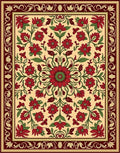 Red Floral Cream Burgundy Border Design Rug