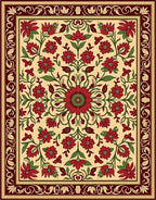 Red Floral Cream Burgundy Border Design Rug