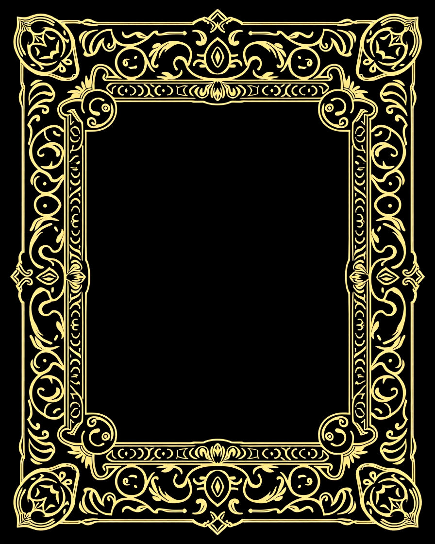 Elegant Gold Floral Scroll Frame Rug