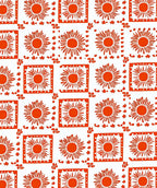 Orange Sunburst Square Pattern Rug