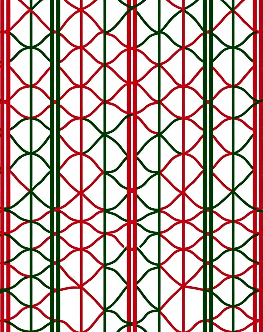 Geometric Wave Red Green Pattern Rug