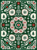 Forest Green Red Floral Medallion Rug