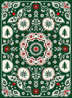 Forest Green Red Floral Medallion Rug