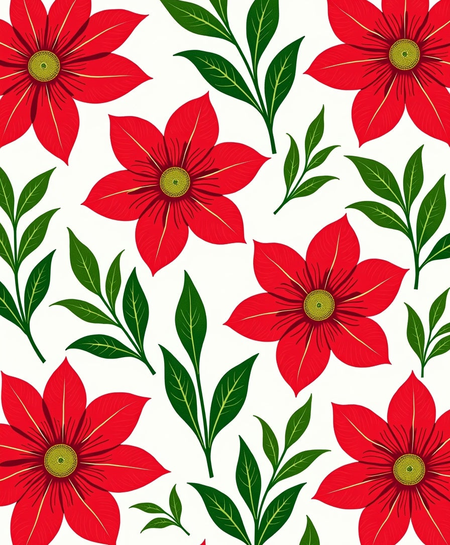 Red Floral Leaf Pattern Rug