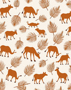 Safari Animals Palm Leaves Pattern Rug