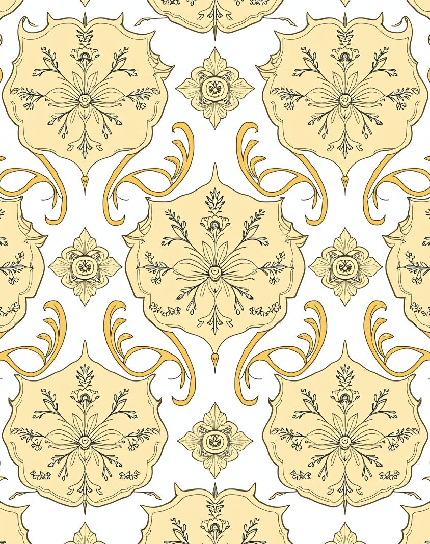 Golden Medallion Floral Pattern Rug