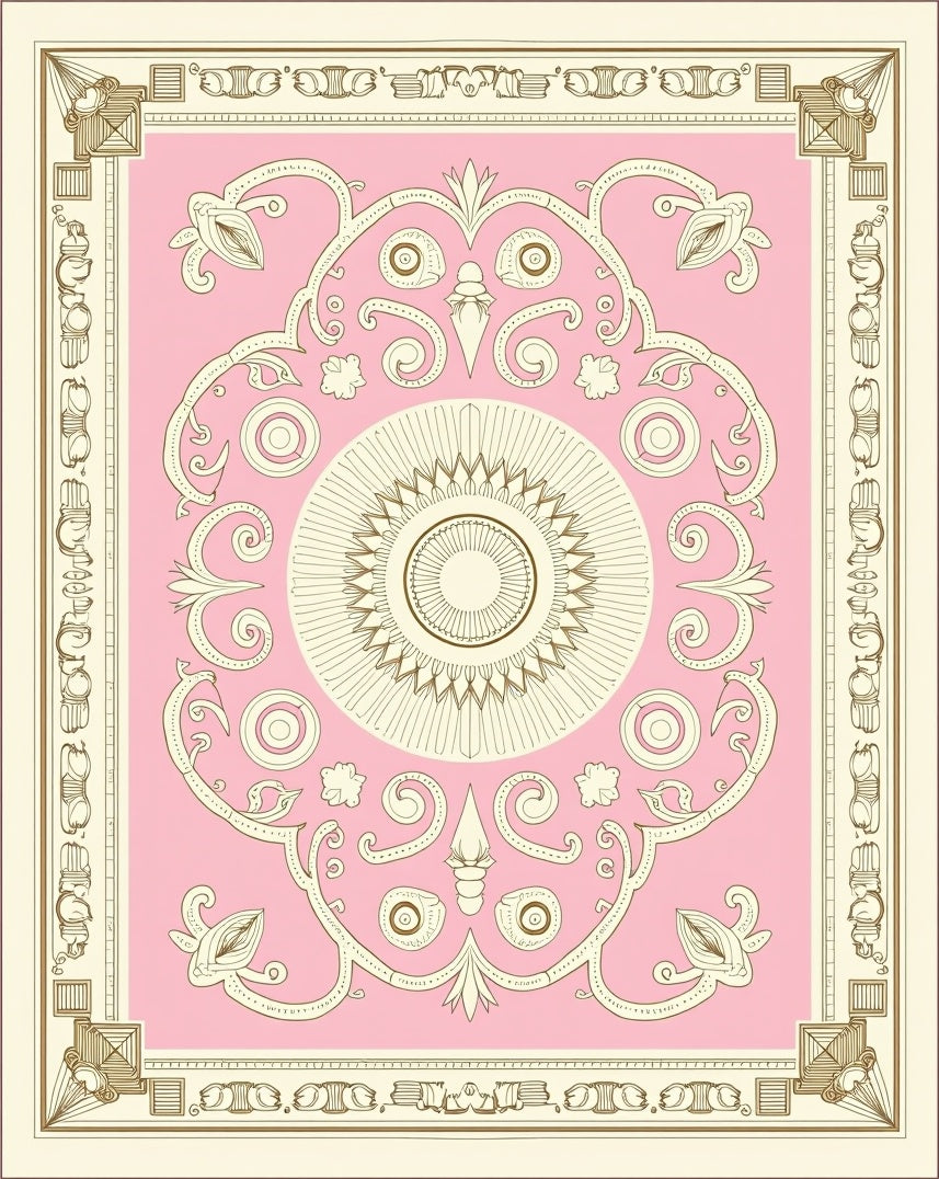 Pale Pink Rococo Floral Cartouche Rug