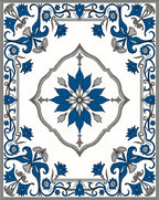 Elegant Blue Floral Scrollwork Design Rug