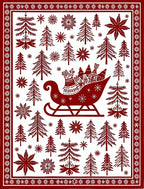 Crimson Sleigh Fir Tree Snowfall Border Rug