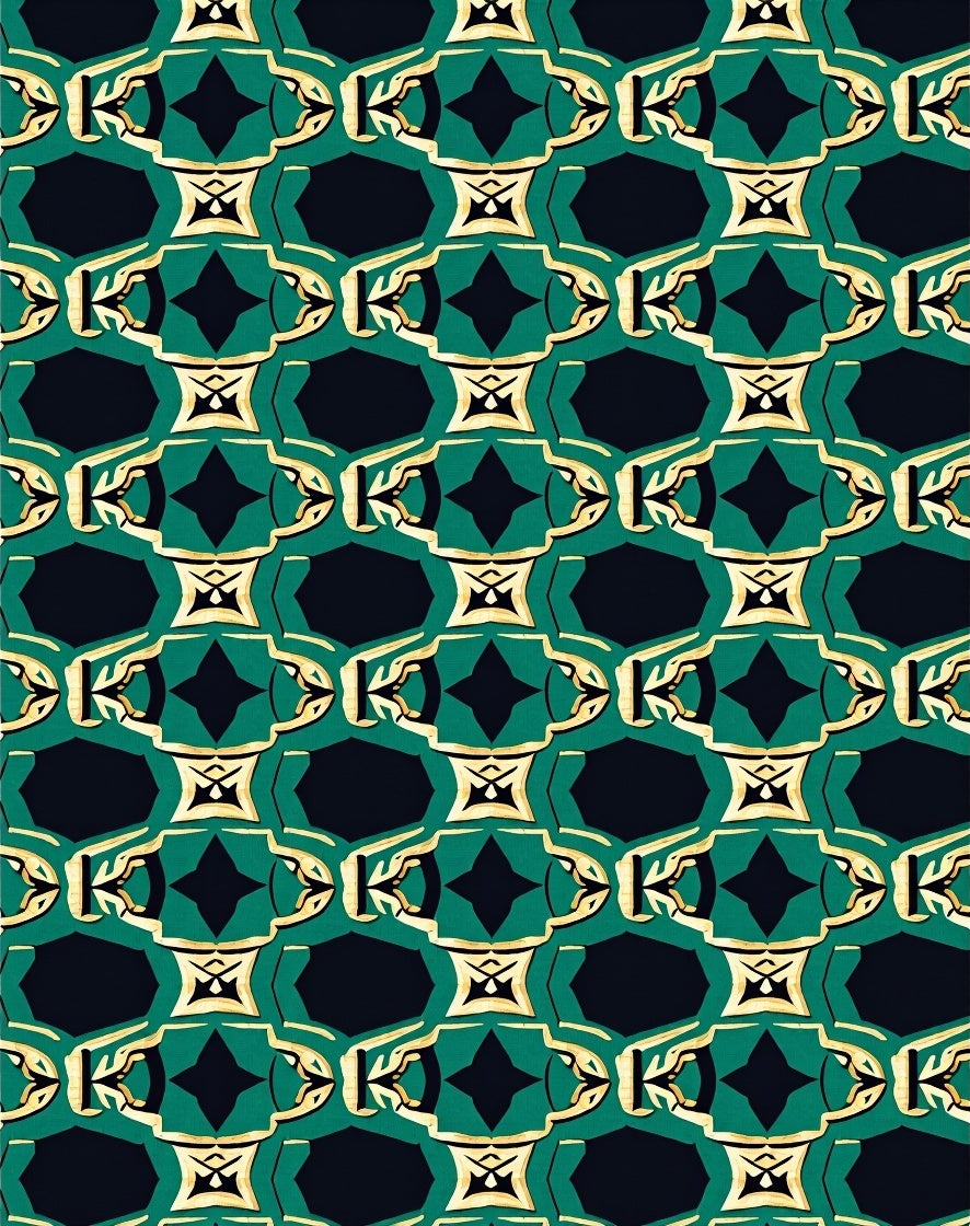 Emerald Black Gold Abstract Pattern Rug