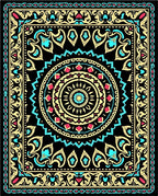 Ornate Black Mandala Floral Pattern Rug
