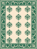 Elegant Green Floral Damask Style Rug