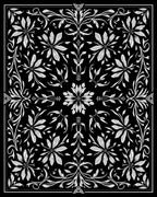 Ornate Black White Floral Scrollwork Rug