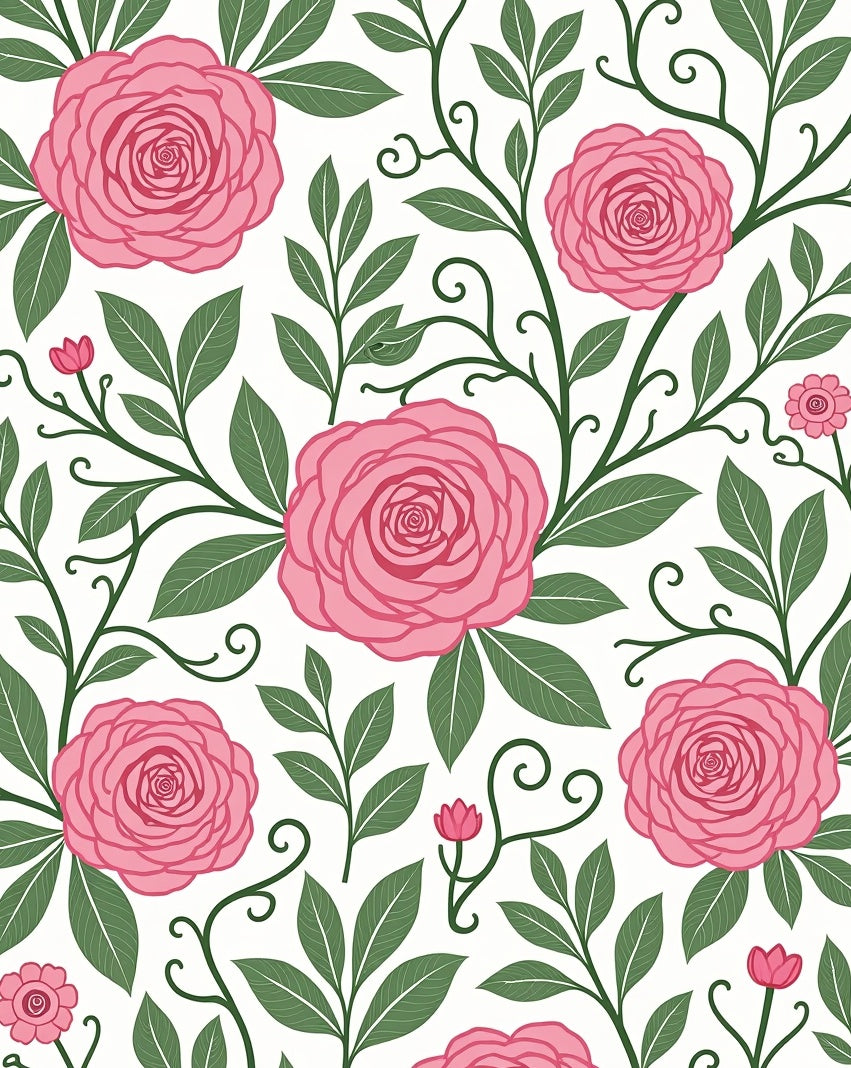 Pink Rose Floral Vine Pattern Rug