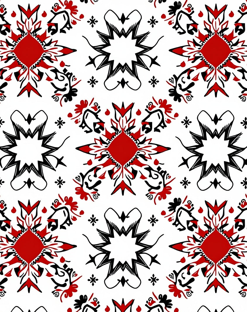 Bold Red Black Ornamental Star Rug
