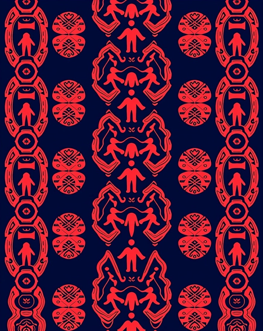 Red Figures Abstract Pattern Runner Rug