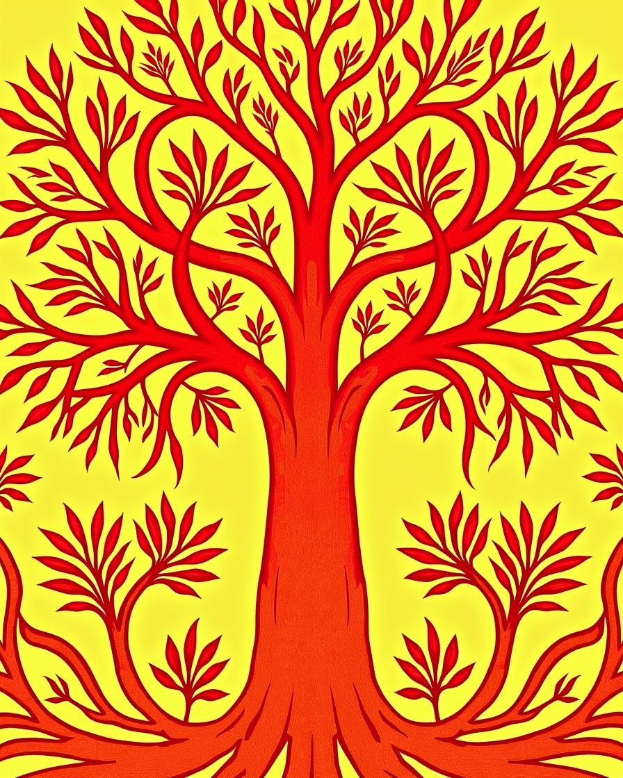 Crimson Tree Patterned Design Rug